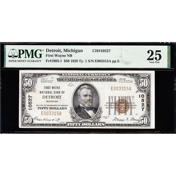 1929 $50 Detroit MI National PMG 25