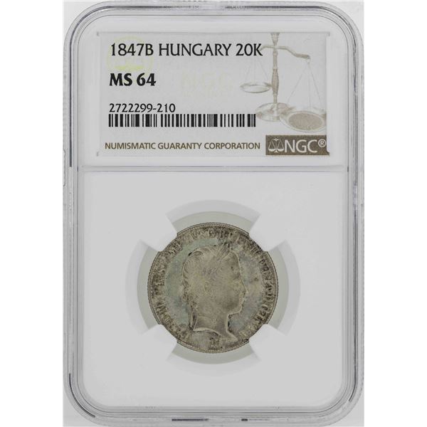 1847B Hungary 20 Kreuzer Coin NGC MS64