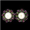 Image 1 : Natural Rhodolite Garnet, Ch-Diopside & Pearl Earrings