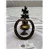 Image 2 : Vintage Brass Wall or Door Knocker Bell & Horseshoe, Hunter Horse and Dogs