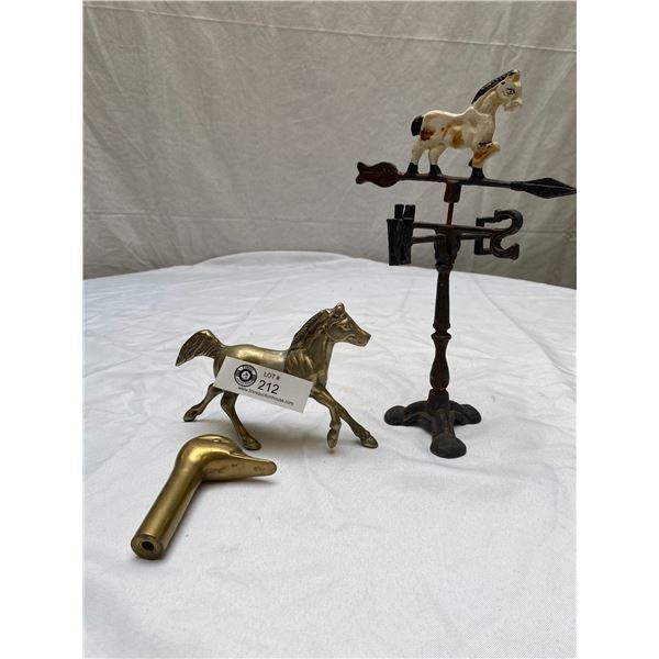 11" T Table Top Cast Horse Weather Vane +Brass Horse and Duck Head from Cane