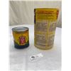Image 2 : Vintage Paper Label Leota Apricots in Syrup Tin +Instant Oats Tin