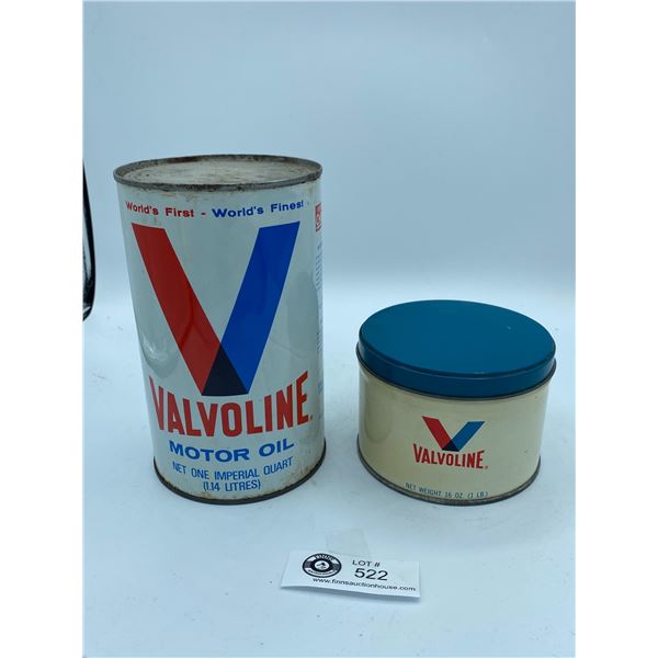 Vintage 1lb Valvolene Grease Can Full + Full 1 qt Valvolene Motor Oil