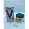 Image 1 : Vintage 1lb Valvolene Grease Can Full + Full 1 qt Valvolene Motor Oil