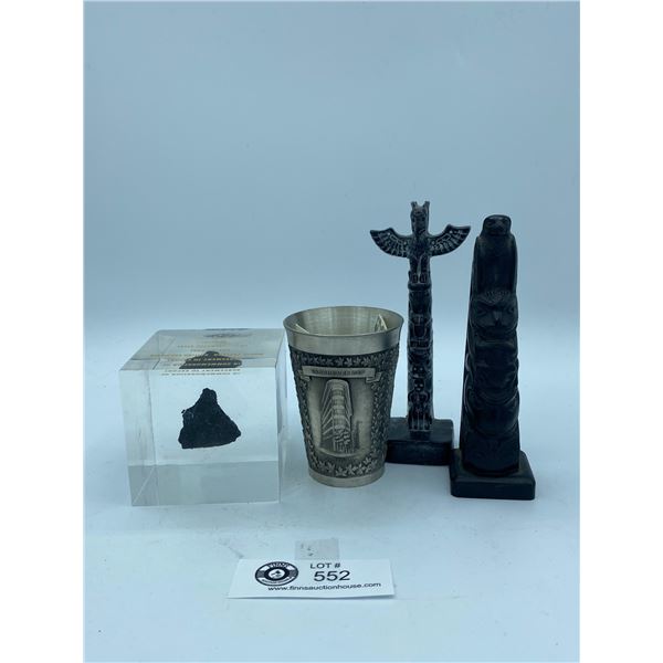 Small Collectible Lot of 2 Totem Poles with Vancouver Pewter Cup etc