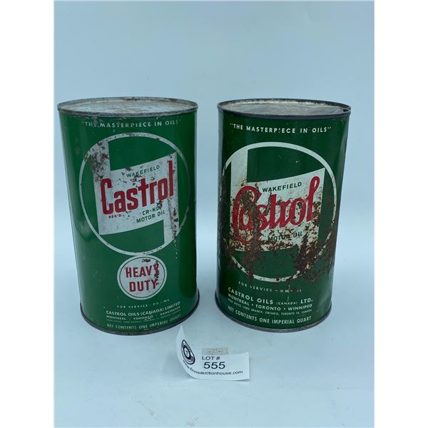 2 Full Vintage Castrol 1qt Oil Cans