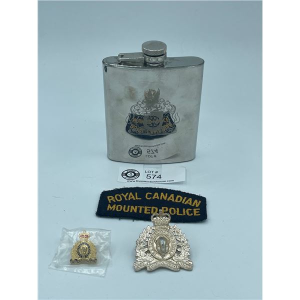 Collectible RCMP Lot Flask,Pins etc