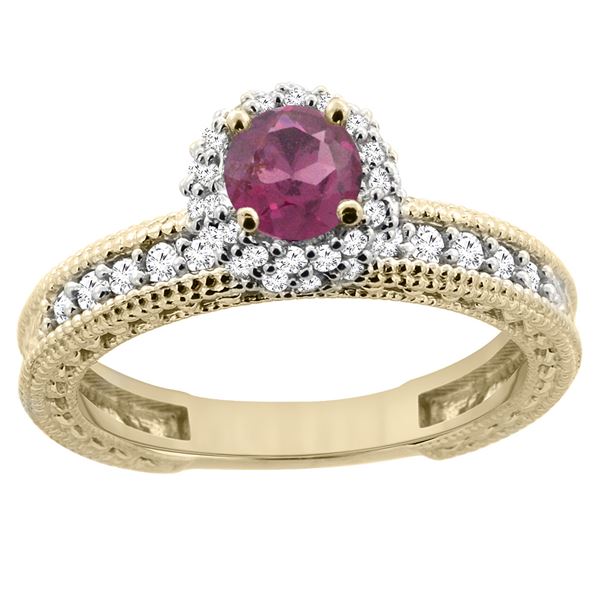 0.95 CTW Rhodolite & Diamond Ring 14K Yellow Gold - REF-66N2Y
