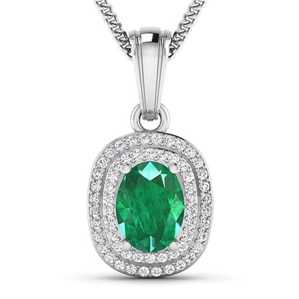 Natural 2.46 CTW Zambian Emerald & Diamond Pendant 14K White Gold - REF-53T2H