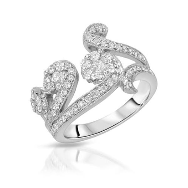 Natural 1.04 CTW Diamond Ring 18K White Gold - REF-93T6X