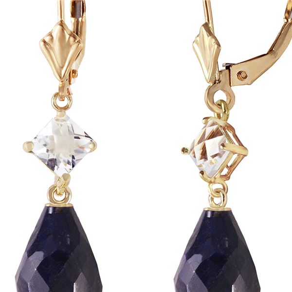 Genuine 18.6 ctw Sapphire & White Topaz Earrings 14KT Yellow Gold - REF-46Y7F