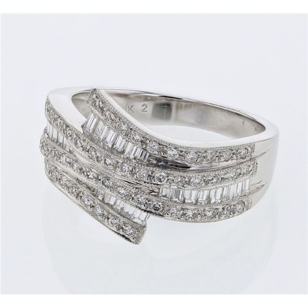 Natural 0.91 CTW Baguette & Diamond Ring 18K White Gold - REF-133N2Y