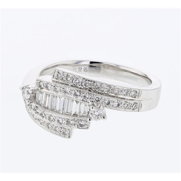 Natural 0.60 CTW Baguette & Diamond Ring 18K White Gold - REF-104K4R