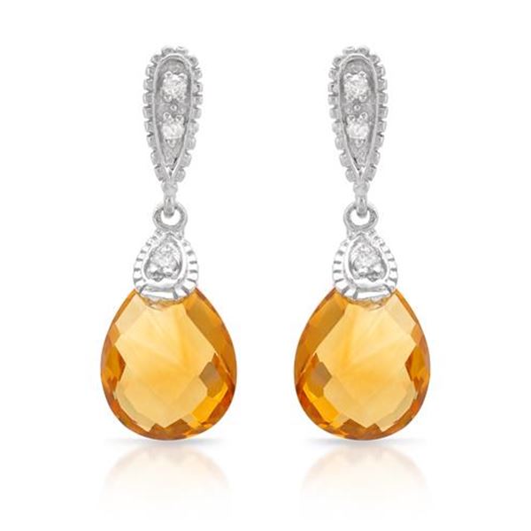Natural 4.60 CTW Citrine & Diamond Earrings 14K White Gold - REF-42N3Y