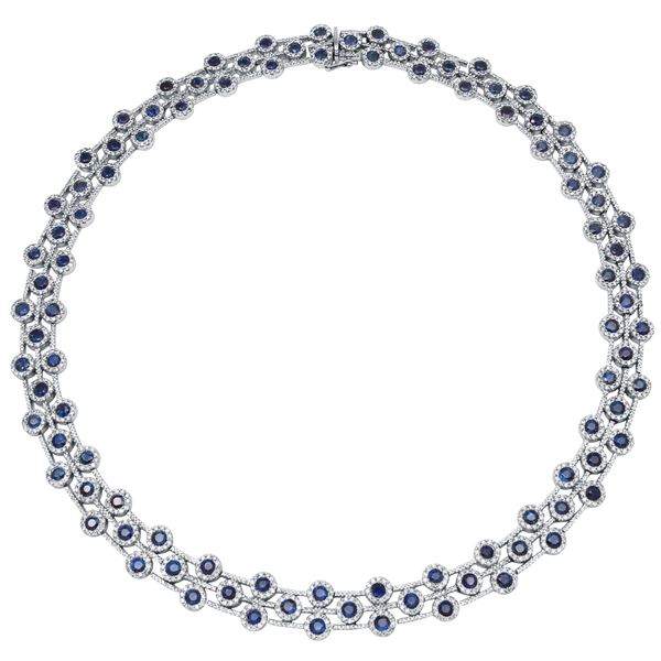 Natural 26.09 CTW Sapphire & Diamond Necklace 14K White Gold - REF-1160T3X