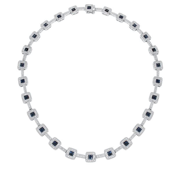 Natural 8.92 CTW Sapphire & Diamond Necklace 14K White Gold - REF-572F4M