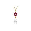 Image 1 : Genuine 2.78 ctw Ruby, White Topaz & Diamond Necklace 14KT Yellow Gold - REF-32Z4N