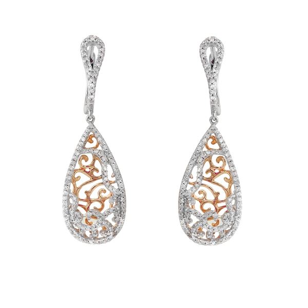 Natural 0.70 CTW Diamond Earrings 14K Two Tone Rose Gold - REF-69F3M