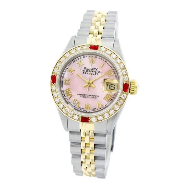 Rolex Pre-owned 26mm Womens Custom Pink Mother of Pearl Two Tone