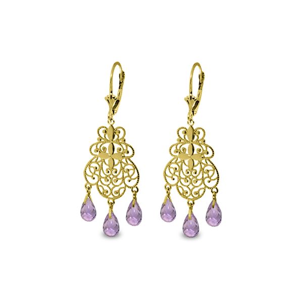 Genuine 3.75 ctw Amethyst Earrings 14KT Yellow Gold - REF-58A3K