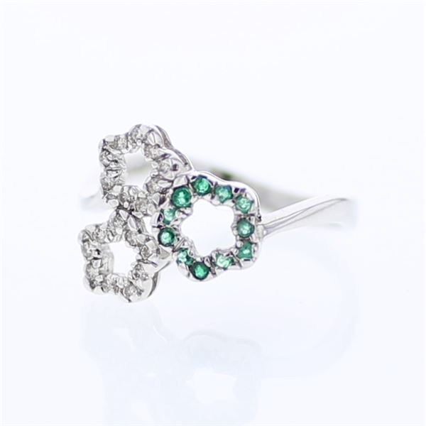 Natural 0.23 CTW Emerald & Diamond Ring 14K White Gold - REF-26W3H