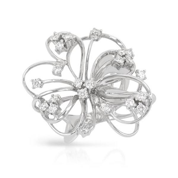 Natural 0.99 CTW Diamond Ring 18K White Gold - REF-236T7X