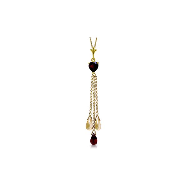 Genuine 4.75 ctw Garnet & Citrine Necklace 14KT Yellow Gold - REF-37H4X