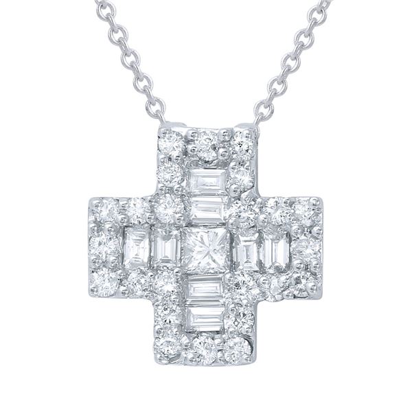 Natural 0.69 CTW Diamond & Baguette Necklace 18K White Gold - REF-97T2X