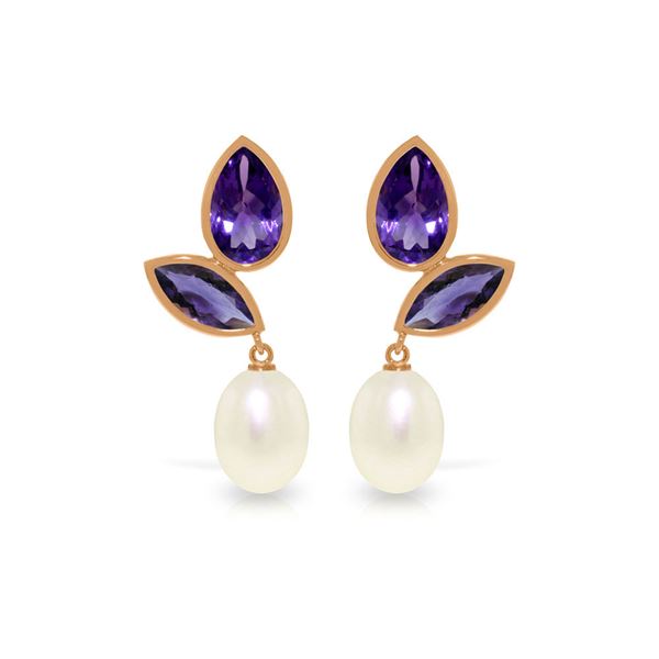 Genuine 16 ctw Pearl & Amethyst Earrings 14KT Rose Gold - REF-42T2A