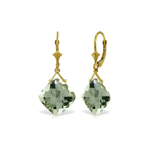 Genuine 17.5 ctw Green Amethyst Earrings 14KT Yellow Gold - REF-39A3K