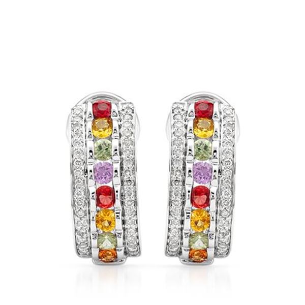 Natural 2.57 CTW Multi-Sapphire & Diamond Earrings 14K White Gold - REF-144W2H