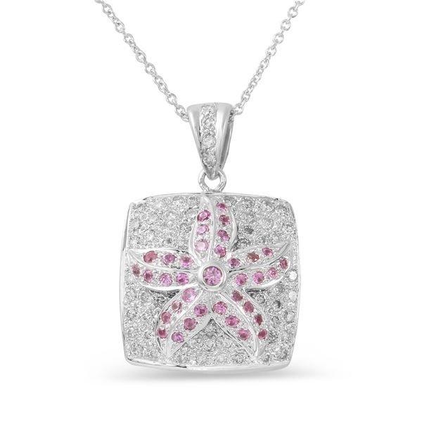 Natural 0.96 CTW Pink Sapphire & Diamond Necklace 14K White Gold - REF-100K8R