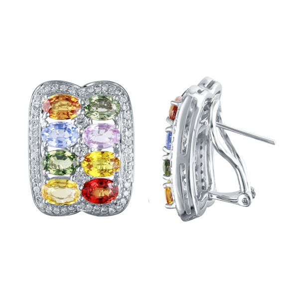 Natural 10.44 CTW Multi-Sapphire & Diamond Earrings 14K Gold - REF-208K8R