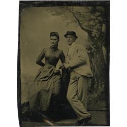 Dapper Young Couple 1/6th Plate Tintype