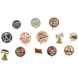 Lot of 13 Communist, Socialist, May Day Buttons