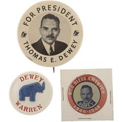 Three Thomas Dewey Campaign Buttons