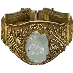 Carved Jade, Silver Vermeil Bracelet