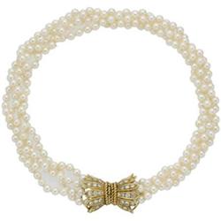 Cultured Pearl, Diamond, Gold Necklace