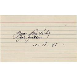 Joe Jackson Index Card Signed by Wife. Dated 19