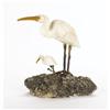Image 2 : White quartz crane and chick on base of iron pyrite R