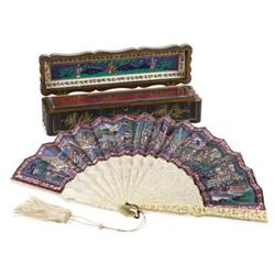 A Chinese Ivory Fan and Presentation Box