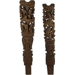 A Pair of Siamese Carved Hardwood Pillars