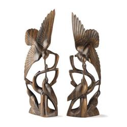 A Pair of African Carved Wood Birds