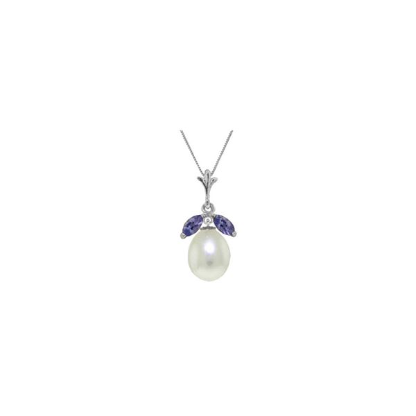 Genuine 4.5 ctw Pearl & Tanzanite Necklace 14KT White Gold - REF-28Y2F