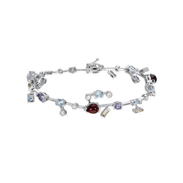 Natural 8.07 CTW Amethyst/CItrine/Garnet/Morganite/Topaz & Diamond Bracelet 18K White Gold - REF-144