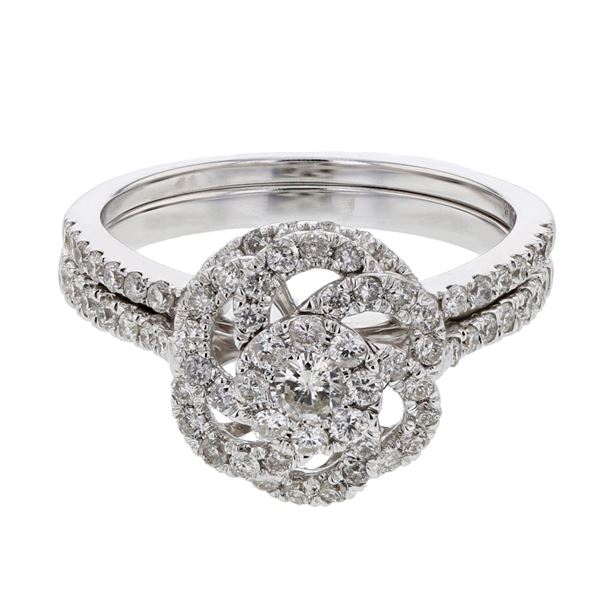 Natural 0.85 CTW Diamond & Wedding Ring Set 14K White Gold - REF-97F2M