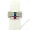 Image 2 : Set of 3 Stackable 18kt White Gold Emerald Ruby Sapphire and Diamond Band Rings