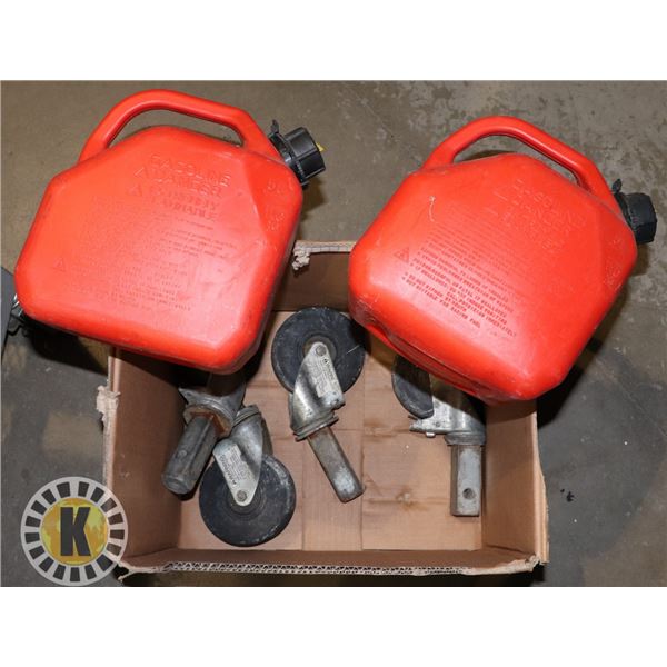 GAS CANS AND FOUR CASTERS
