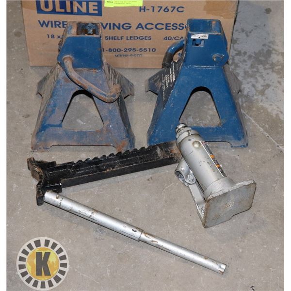 3 TON CAPACITY AXLE STANDS  AND 2 TON BOTTLE JACK