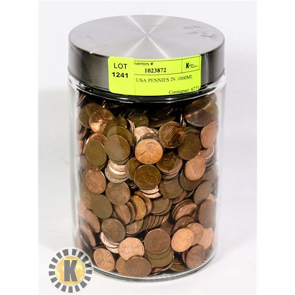 4.6 KG OF USA PENNIES IN 1000ML JAR